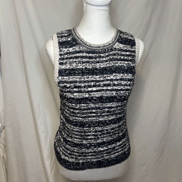 Alice and Olivia Reva Stitch Textured Stripe Sweater Tank Chain Women - Picture 1 of 10